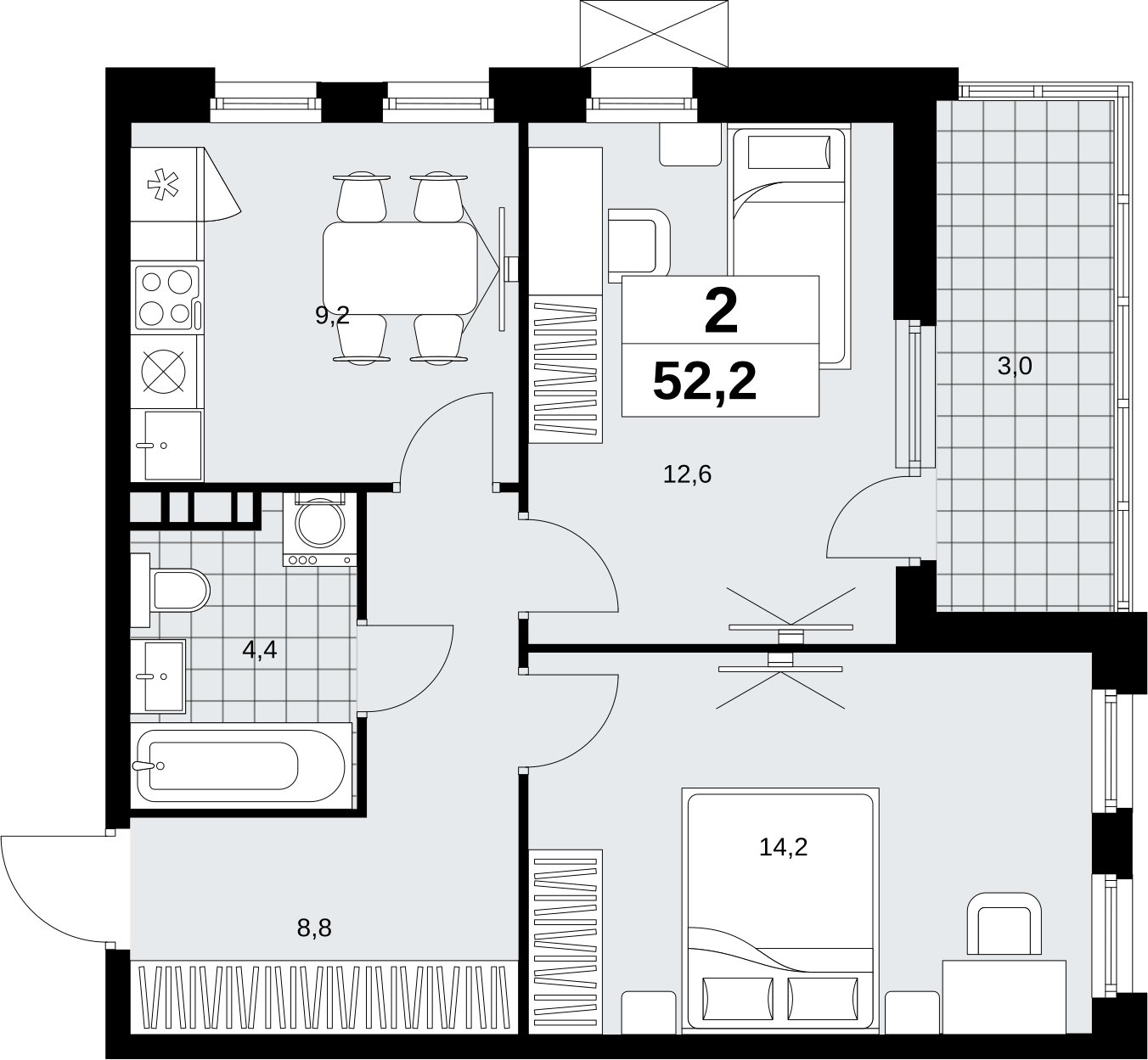 2-комнатная квартира с полной отделкой, 52.2 м2, 7 этаж, сдача 1 квартал 2027 г., ЖК Скандинавия, корпус 2.18.2.3 - объявление 2351365 - фото №1