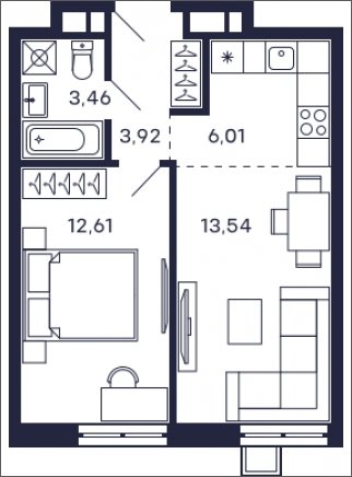 1-комнатная квартира с частичной отделкой, 37.78 м2, 22 этаж, сдача 2 квартал 2025 г., ЖК Квартал Тетрис, корпус "Квартал Тетрис 2.2" - объявление 2375000 - фото №1
