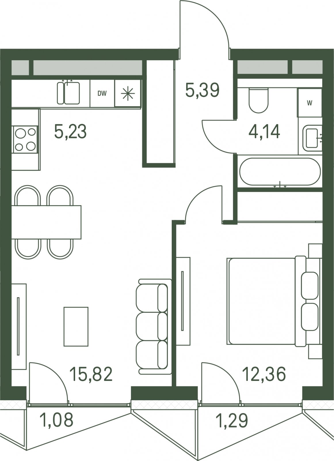 1-комнатная квартира с частичной отделкой, 43.65 м2, 11 этаж, сдача 3 квартал 2025 г., ЖК Moments, корпус 1 - объявление 2186064 - фото №1