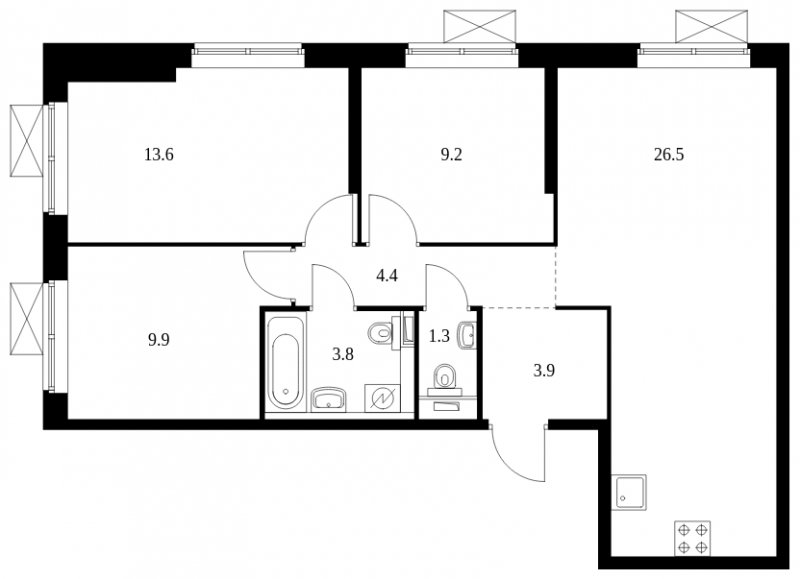 3-комнатная квартира с полной отделкой, 72.6 м2, 12 этаж, сдача 4 квартал 2023 г., ЖК Новохохловская 15, корпус 4 - объявление 1586011 - фото №1