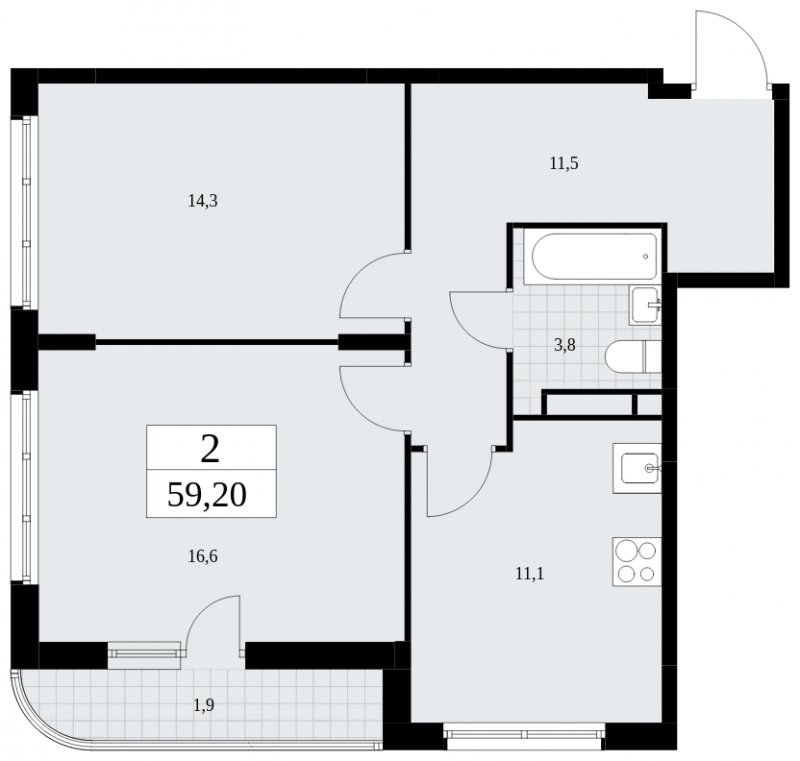 2-комнатная квартира с полной отделкой, 59.2 м2, 9 этаж, сдача 4 квартал 2024 г., ЖК Скандинавия, корпус 36.1.1 - объявление 1801769 - фото №1