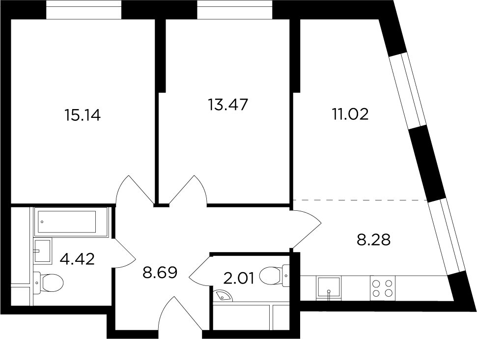 3-комнатная квартира без отделки, 63.03 м2, 24 этаж, дом сдан, ЖК КутузовGRAD 2, корпус 5 - объявление 2278822 - фото №1