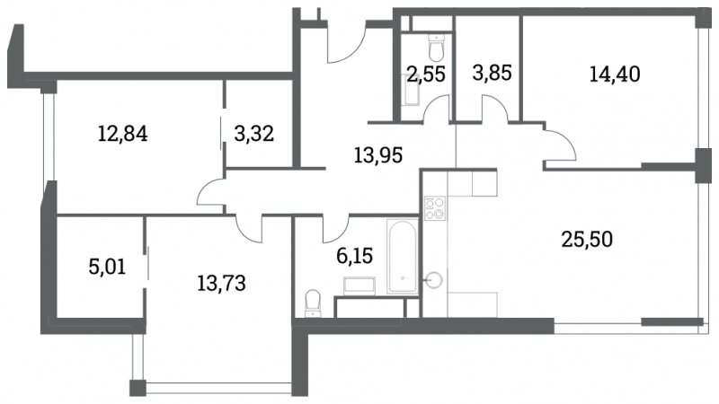 3-комнатная квартира без отделки, 101.31 м2, 4 этаж, сдача 4 квартал 2022 г., ЖК Headliner, корпус 6 - объявление 1285167 - фото №1