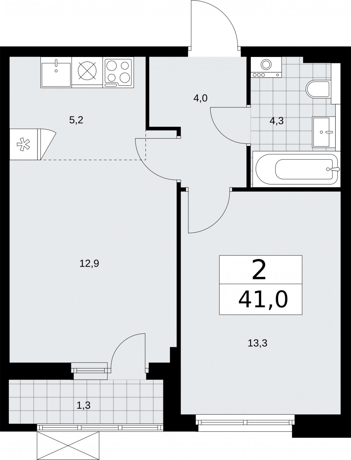 2-комнатная квартира (евро) без отделки, 41 м2, 2 этаж, сдача 2 квартал 2026 г., ЖК Бунинские кварталы, корпус 7.3 - объявление 2313897 - фото №1