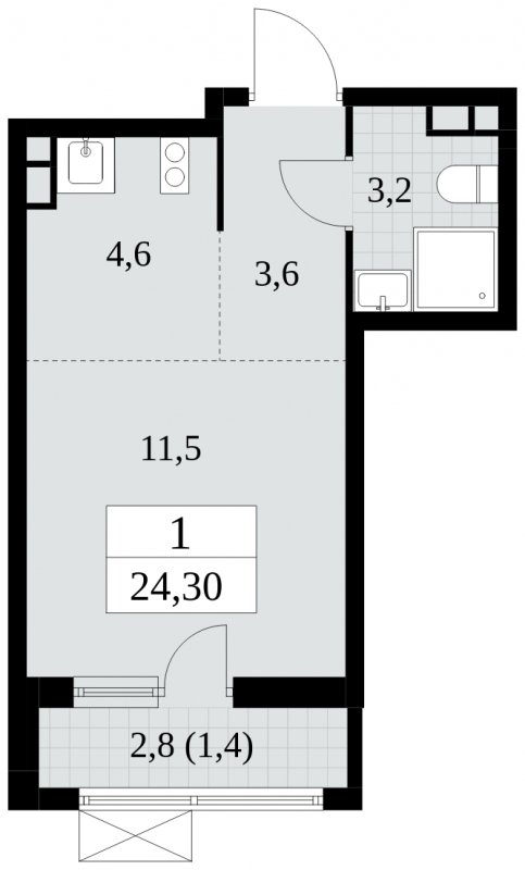 Студия с частичной отделкой, 24.3 м2, 3 этаж, сдача 2 квартал 2025 г., ЖК Прокшино, корпус 5.1.1 - объявление 1859905 - фото №1