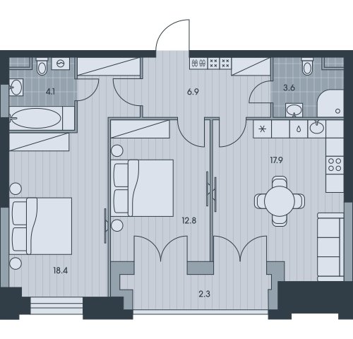 3-комнатная квартира без отделки, 66 м2, 3 этаж, сдача 3 квартал 2025 г., ЖК EVER, корпус 5 - объявление 2333670 - фото №1