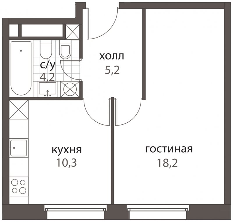 1-комнатная квартира без отделки, 37.9 м2, 9 этаж, дом сдан, ЖК HomeCity, корпус 3 - объявление 1704945 - фото №1