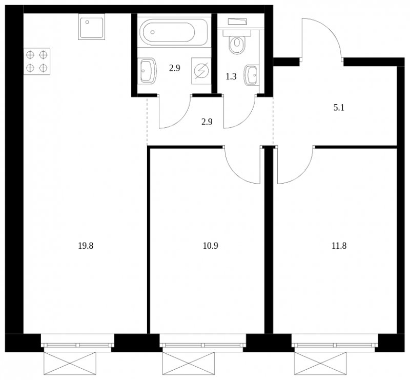 2-комнатная квартира с полной отделкой, 54.7 м2, 15 этаж, сдача 3 квартал 2023 г., ЖК Кольская 8, корпус 1 - объявление 1490580 - фото №1
