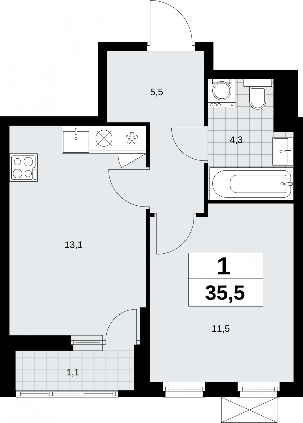 1-комнатная квартира с полной отделкой, 35.5 м2, 10 этаж, сдача 3 квартал 2026 г., ЖК Дзен-кварталы, корпус 6.1.3 - объявление 2327418 - фото №1