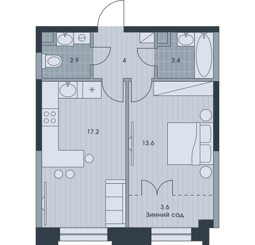 2-комнатная квартира с частичной отделкой, 45.3 м2, 22 этаж, дом сдан, ЖК EVER, корпус 3 - объявление 2331716 - фото №1