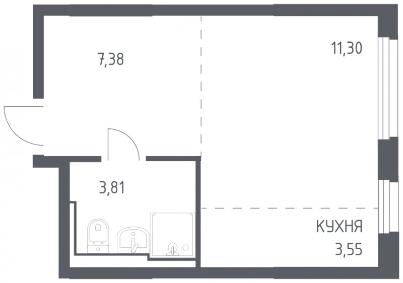 1-комнатная квартира с полной отделкой, 26.04 м2, 2 этаж, сдача 4 квартал 2023 г., ЖК Остафьево, корпус 11.2 - объявление 1744499 - фото №1