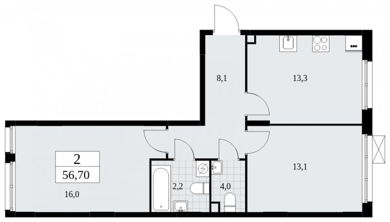 2-комнатная квартира без отделки, 56.7 м2, 2 этаж, сдача 2 квартал 2025 г., ЖК Дзен-кварталы, корпус 2.4 - объявление 1932816 - фото №1