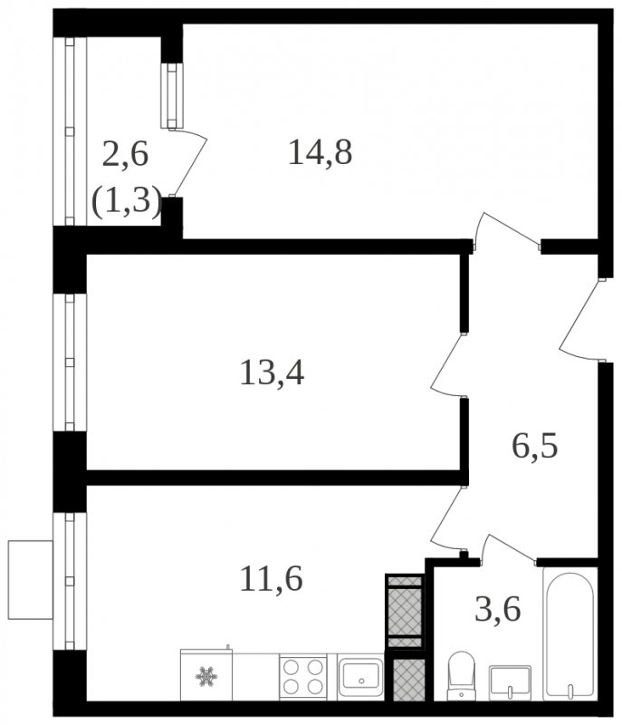 2-комнатная квартира с полной отделкой, 51.2 м2, 14 этаж, сдача 2 квартал 2024 г., ЖК Октябрьское Поле, корпус 3.3 - объявление 1984287 - фото №1