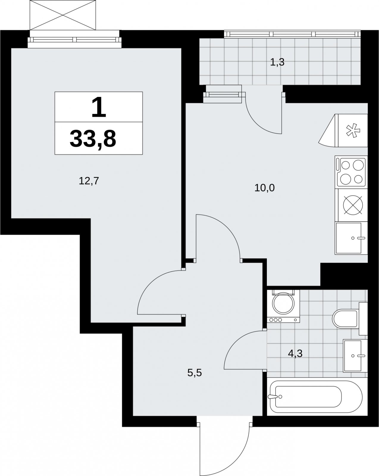 1-комнатная квартира без отделки, 33.8 м2, 4 этаж, сдача 2 квартал 2026 г., ЖК Дзен-кварталы, корпус 6.1.1 - объявление 2327037 - фото №1