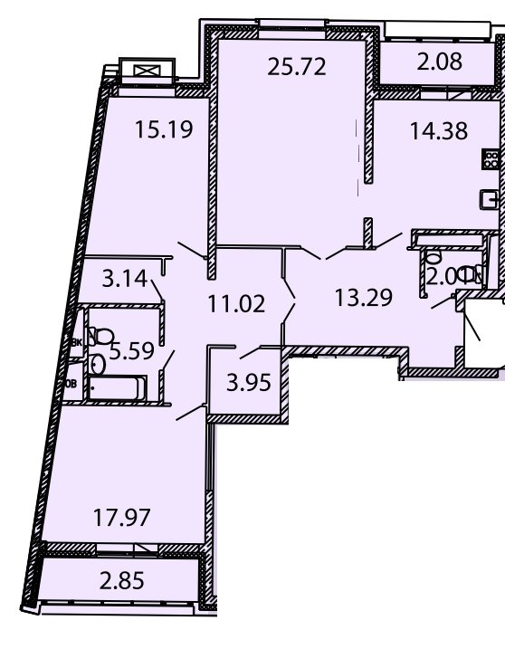 3-комнатная квартира без отделки, 120.6 м2, 15 этаж, дом сдан, ЖК Виноградный, корпус 4 - объявление 1322245 - фото №1