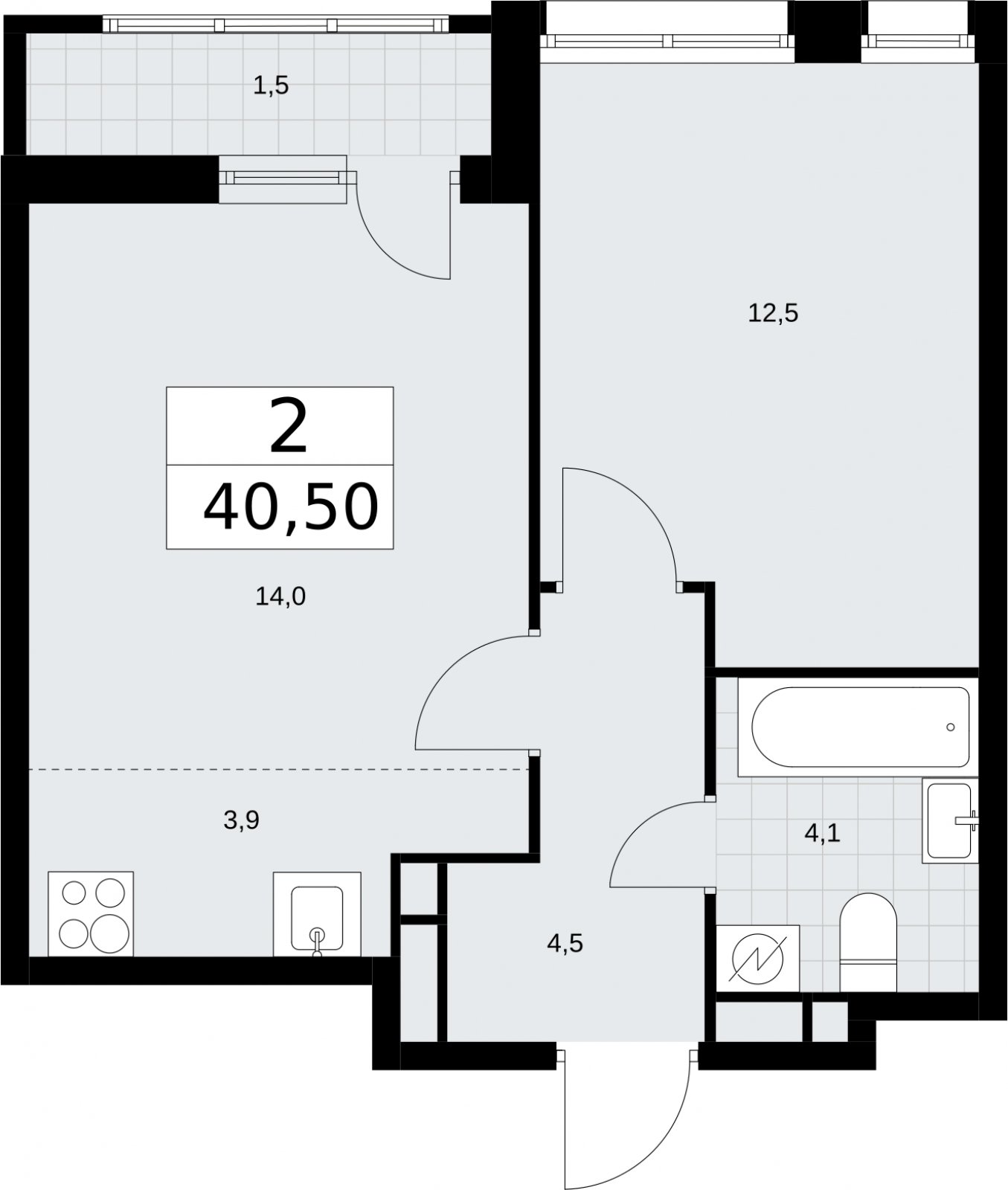 2-комнатная квартира (евро) с полной отделкой, 40.5 м2, 7 этаж, сдача 4 квартал 2026 г., ЖК Родные кварталы, корпус 1.2 - объявление 2318207 - фото №1