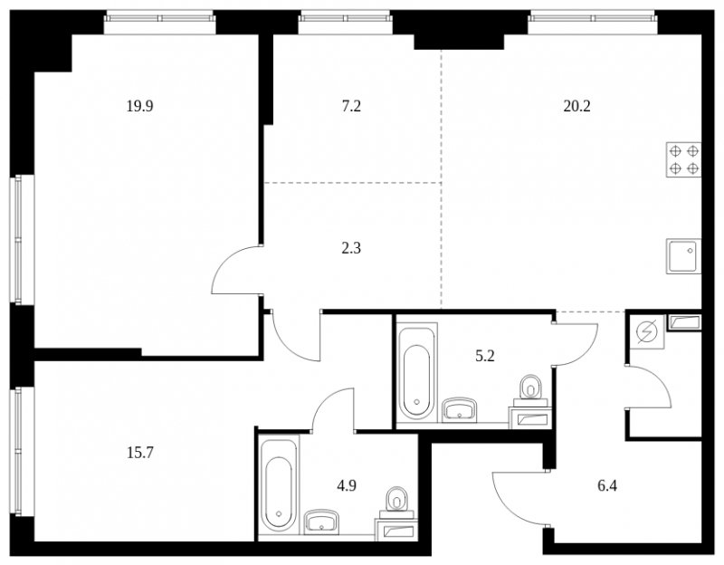 3-комнатная квартира с полной отделкой, 88.5 м2, 18 этаж, сдача 4 квартал 2023 г., ЖК Кронштадтский 9, корпус 1.5 - объявление 1712505 - фото №1