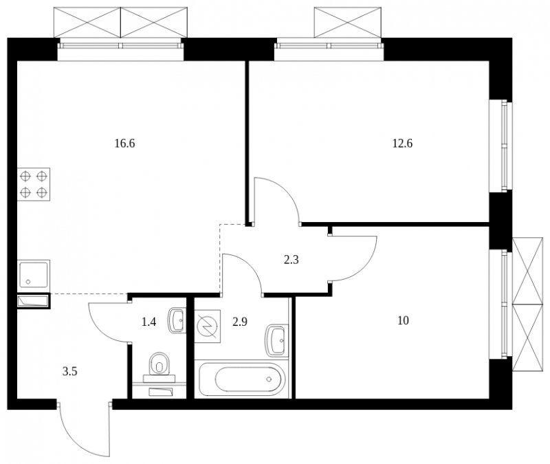 2-комнатная квартира с полной отделкой, 49.3 м2, 6 этаж, сдача 2 квартал 2023 г., ЖК Мещерский лес, корпус 8.1 - объявление 1757857 - фото №1