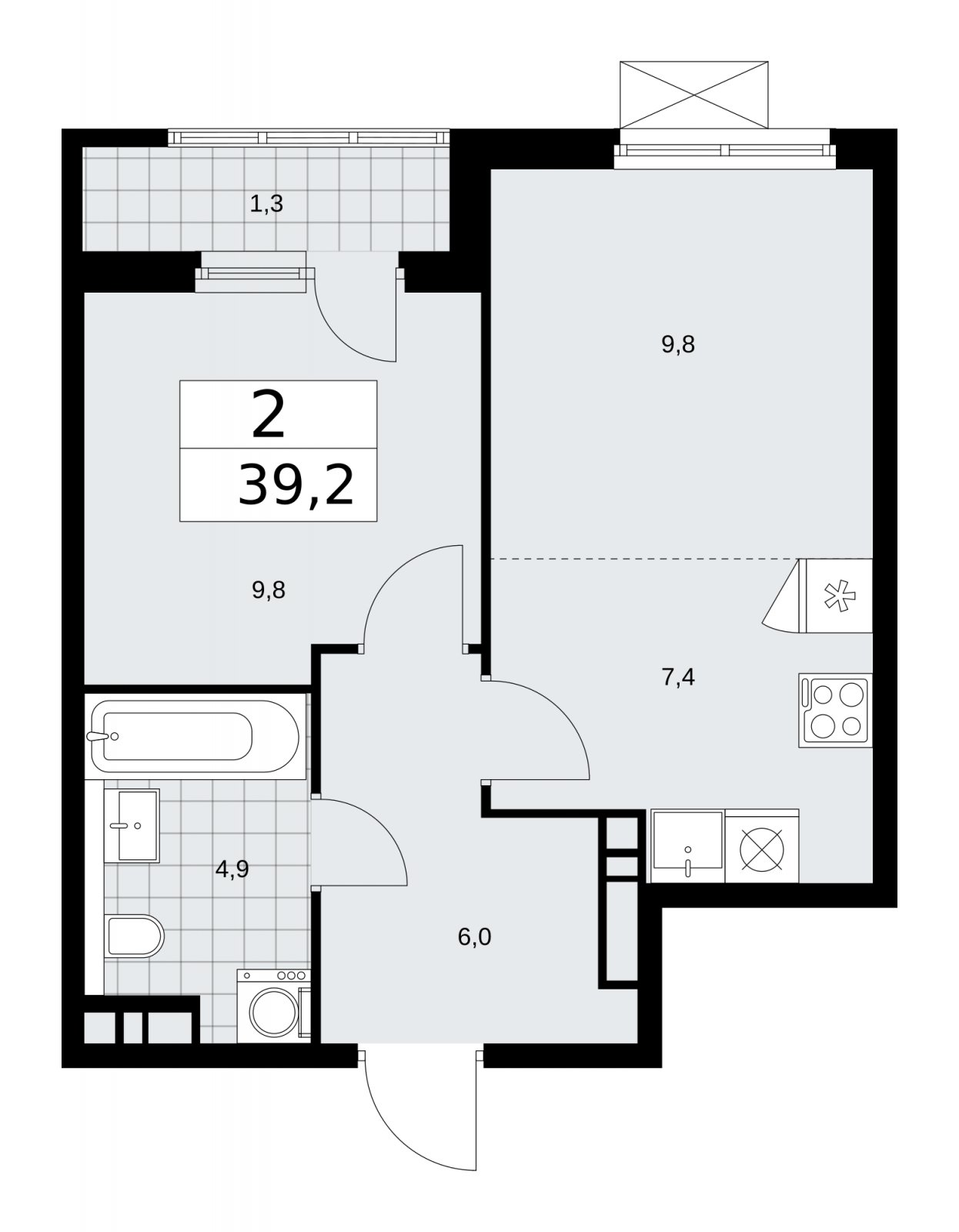 2-комнатная квартира (евро) с частичной отделкой, 39.2 м2, 10 этаж, сдача 2 квартал 2026 г., ЖК Прокшино, корпус 11.2.3 - объявление 2270393 - фото №1