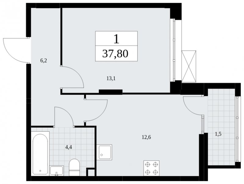 1-комнатная квартира без отделки, 37.8 м2, 2 этаж, сдача 4 квартал 2024 г., ЖК Скандинавия, корпус 36.3.2 - объявление 1894654 - фото №1