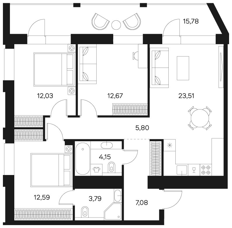 3-комнатная квартира без отделки, 89.51 м2, 10 этаж, сдача 4 квартал 2024 г., ЖК FØRST, корпус 2 - объявление 1942972 - фото №1