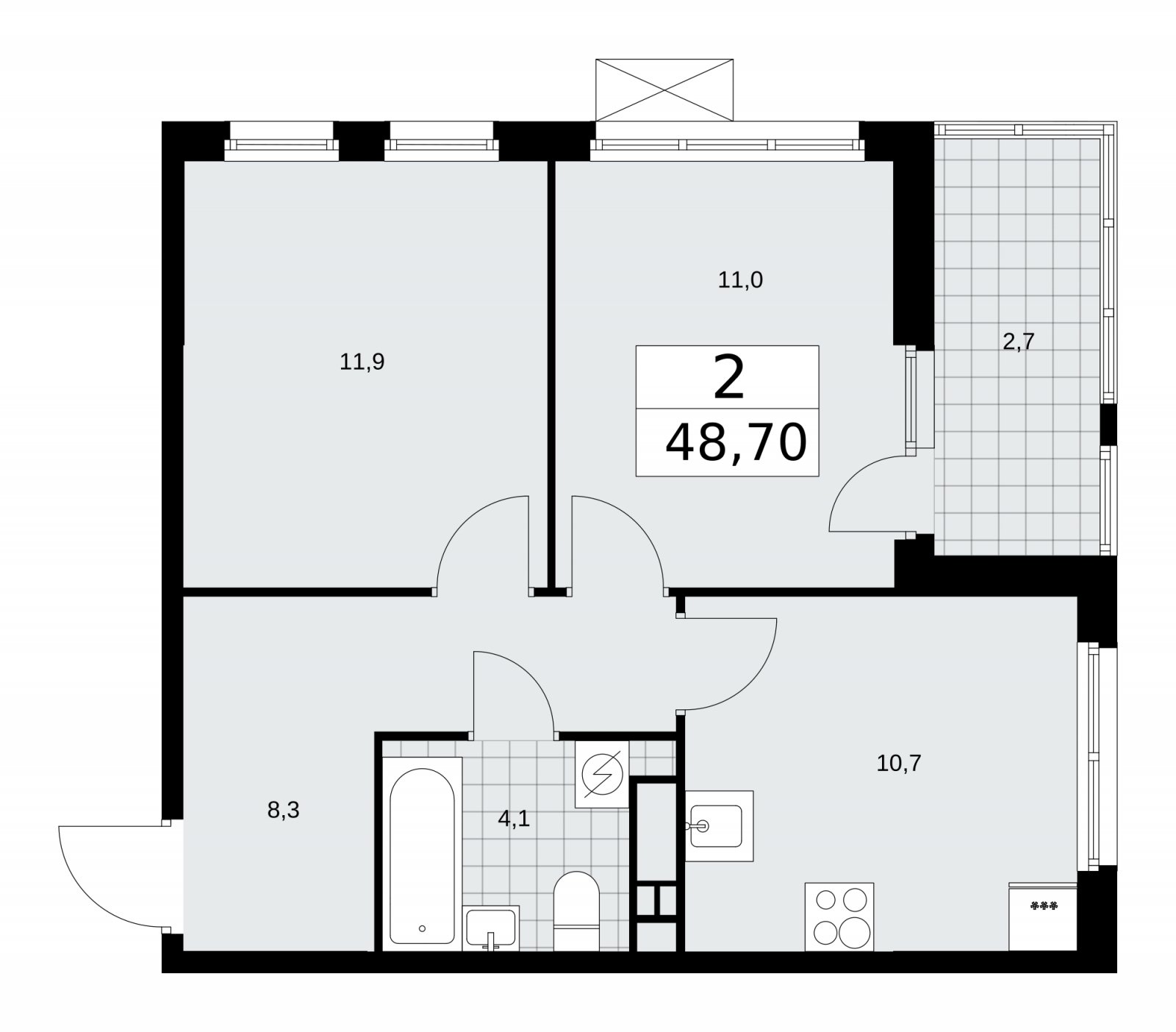 2-комнатная квартира с частичной отделкой, 48.7 м2, 12 этаж, сдача 4 квартал 2025 г., ЖК Бунинские кварталы, корпус 3.5 - объявление 2371973 - фото №1