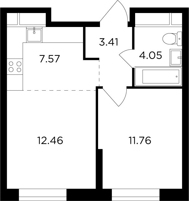 2-комнатная квартира без отделки, 39.25 м2, 26 этаж, дом сдан, ЖК КутузовGRAD 2, корпус 5 - объявление 2406423 - фото №1