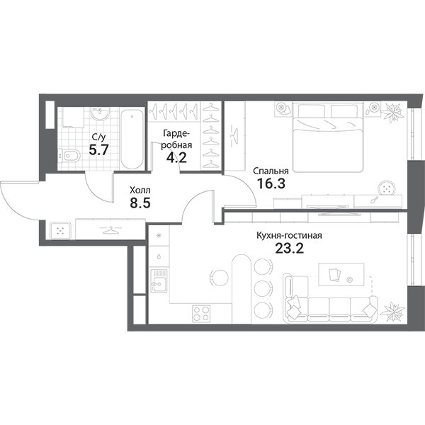 1-комнатная квартира без отделки, 57.9 м2, 14 этаж, дом сдан, ЖК Nagatino i-Land, корпус А1 - объявление 1981073 - фото №1