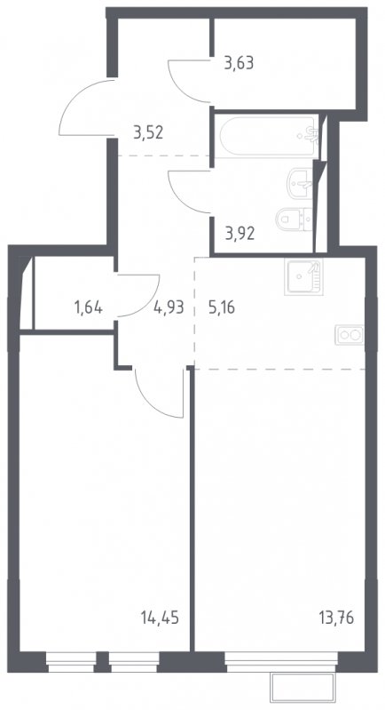 2-комнатная квартира (евро) с полной отделкой, 51.01 м2, 14 этаж, сдача 4 квартал 2024 г., ЖК Остафьево, корпус 13 - объявление 1848554 - фото №1