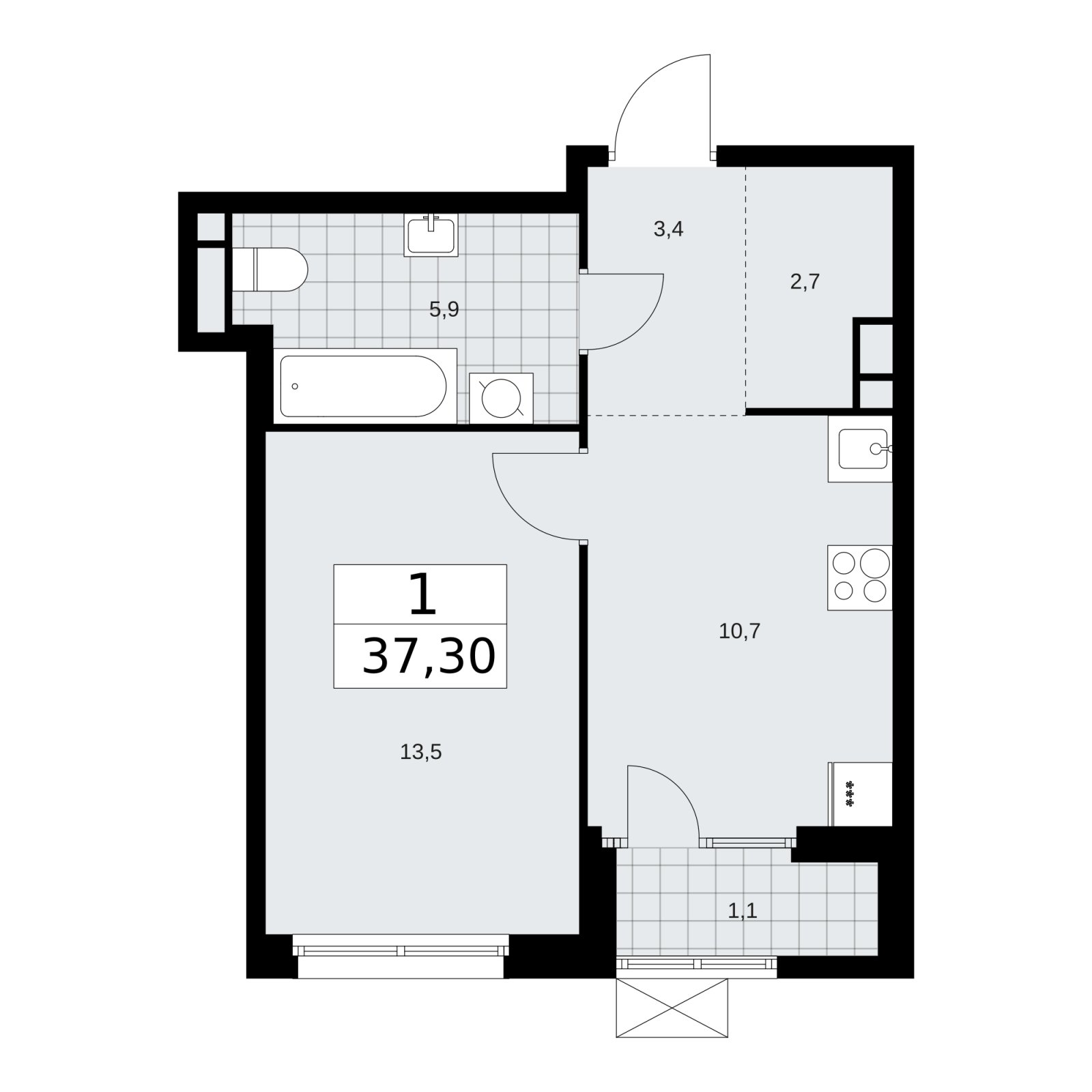 1-комнатная квартира с частичной отделкой, 37.3 м2, 10 этаж, сдача 1 квартал 2026 г., ЖК Дом на Зорге, корпус 25 - объявление 2221212 - фото №1