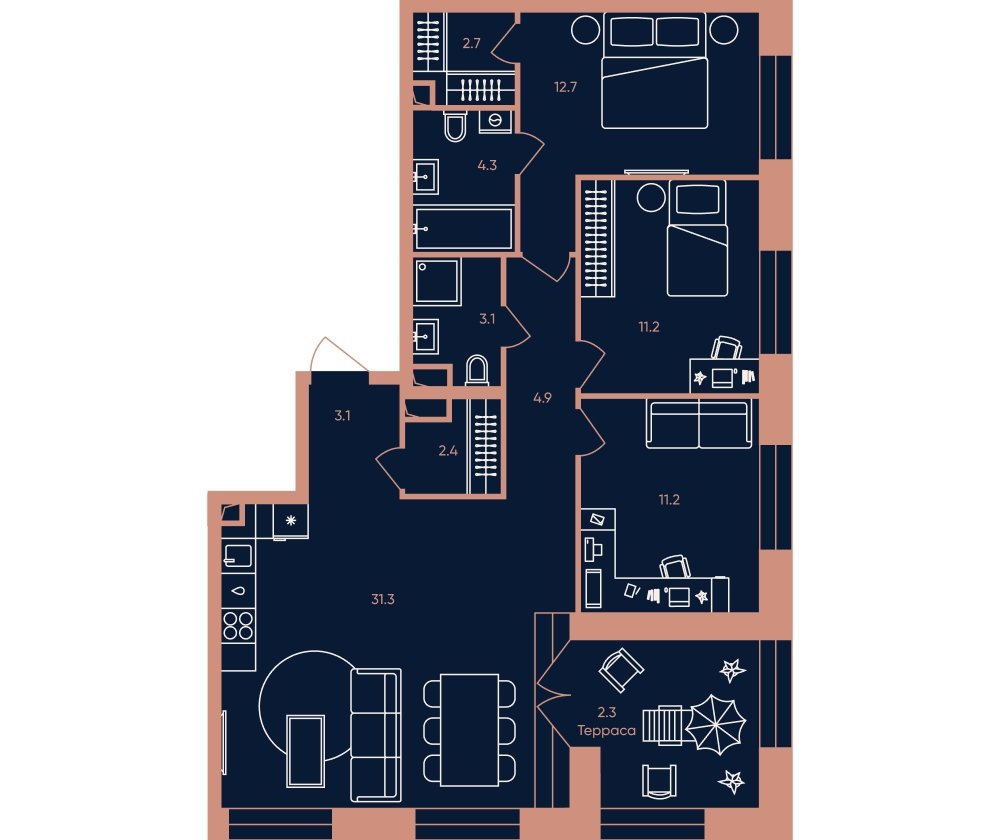 4-комнатная квартира без отделки, 89.2 м2, 30 этаж, сдача 3 квартал 2026 г., ЖК ERA, корпус 3 - объявление 2332452 - фото №1