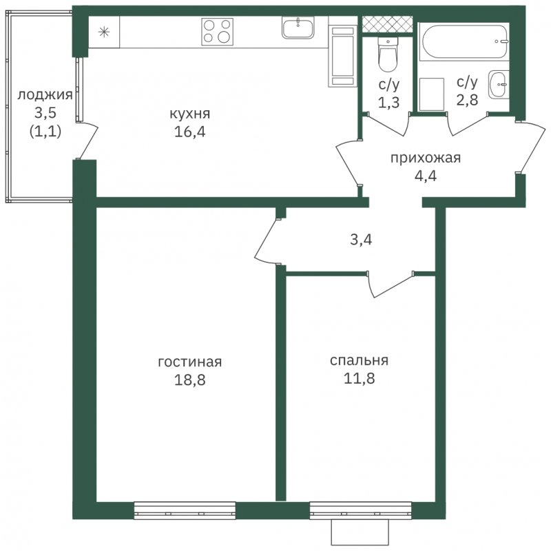 2-комнатная квартира с полной отделкой, 60 м2, 4 этаж, дом сдан, ЖК Зеленая Вертикаль, корпус 5 - объявление 1871831 - фото №1