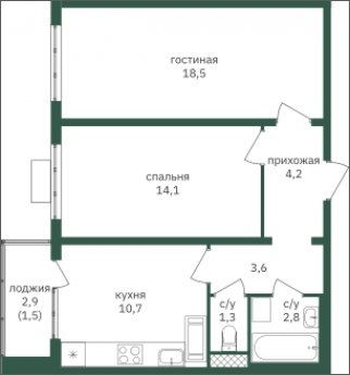 2-комнатная квартира с частичной отделкой, 57.6 м2, 25 этаж, дом сдан, ЖК Зеленая Вертикаль, корпус 7 - объявление 2250866 - фото №1