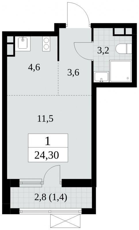 Студия с частичной отделкой, 24.3 м2, 6 этаж, сдача 2 квартал 2025 г., ЖК Прокшино, корпус 5.1.1 - объявление 1859923 - фото №1