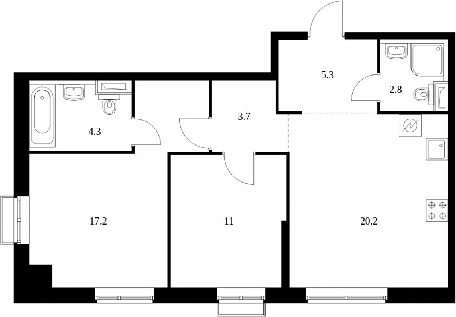2-комнатная квартира с полной отделкой, 64.5 м2, 2 этаж, сдача 4 квартал 2023 г., ЖК Красноказарменная 15, корпус 1.2 - объявление 2057147 - фото №1