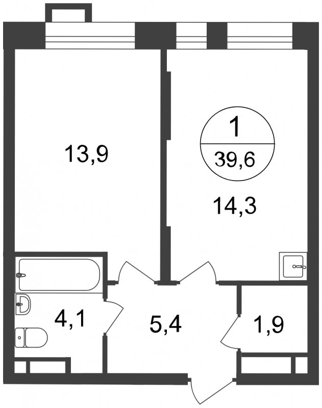 1-комнатная квартира без отделки, 39.6 м2, 17 этаж, сдача 2 квартал 2025 г., ЖК Город-парк Первый Московский, корпус 7-2 - объявление 1974583 - фото №1