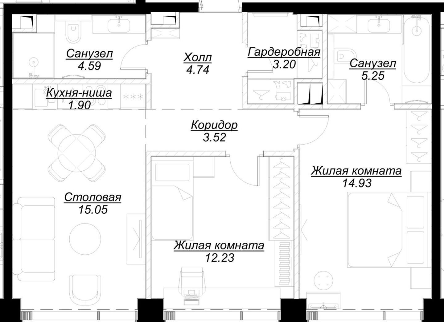 2-комнатная квартира с частичной отделкой, 65.41 м2, 37 этаж, сдача 4 квартал 2024 г., ЖК MOD, корпус Dreiser - объявление 2191591 - фото №1