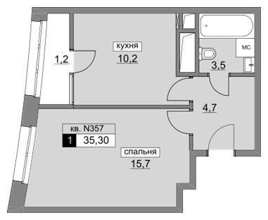 1-комнатная квартира без отделки, 35.3 м2, 13 этаж, сдача 4 квартал 2022 г., ЖК Румянцево-Парк, корпус 3 - объявление 1186773 - фото №1