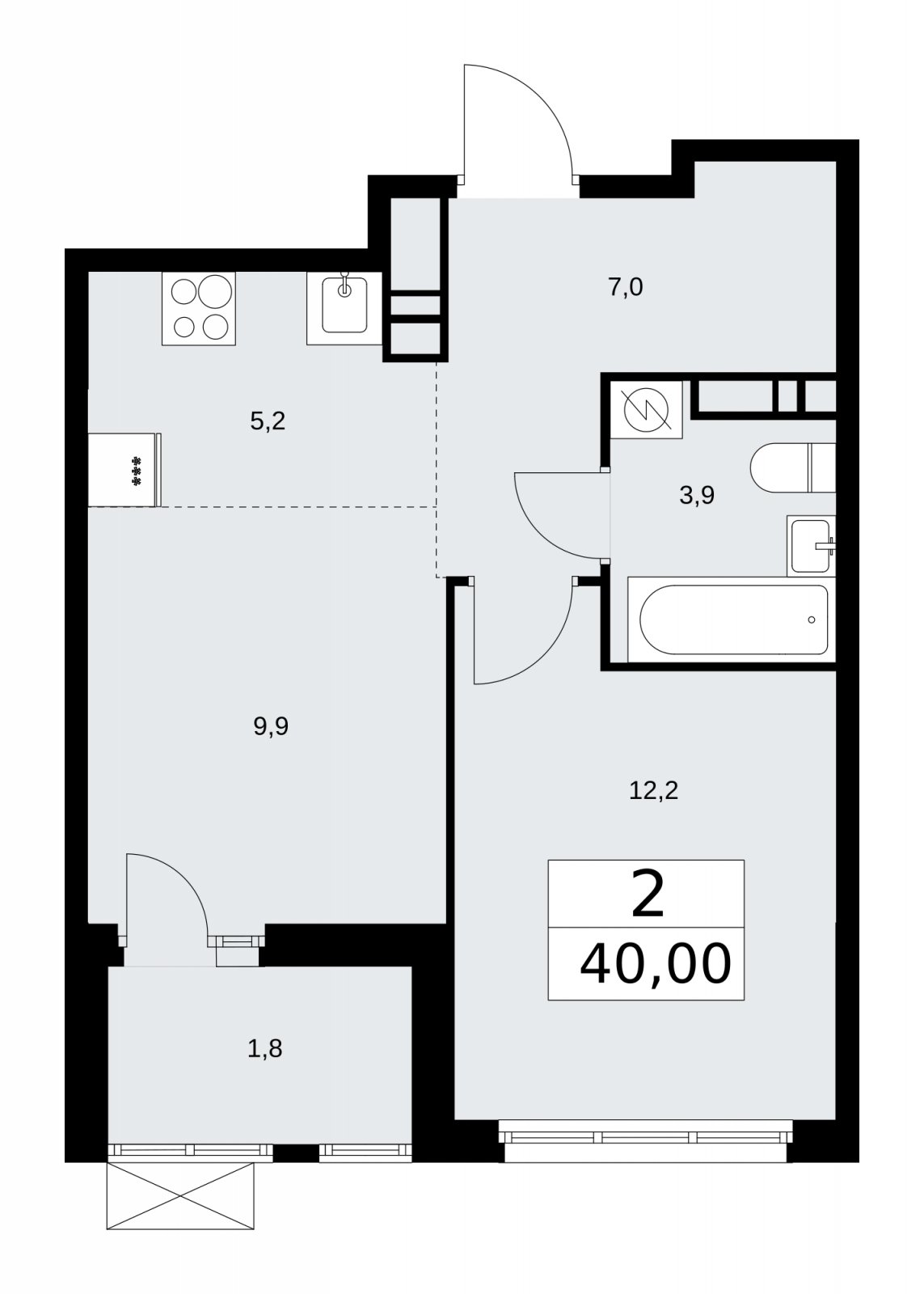 2-комнатная квартира (евро) с частичной отделкой, 40 м2, 15 этаж, сдача 4 квартал 2025 г., ЖК Бунинские кварталы, корпус 3.5 - объявление 2152240 - фото №1