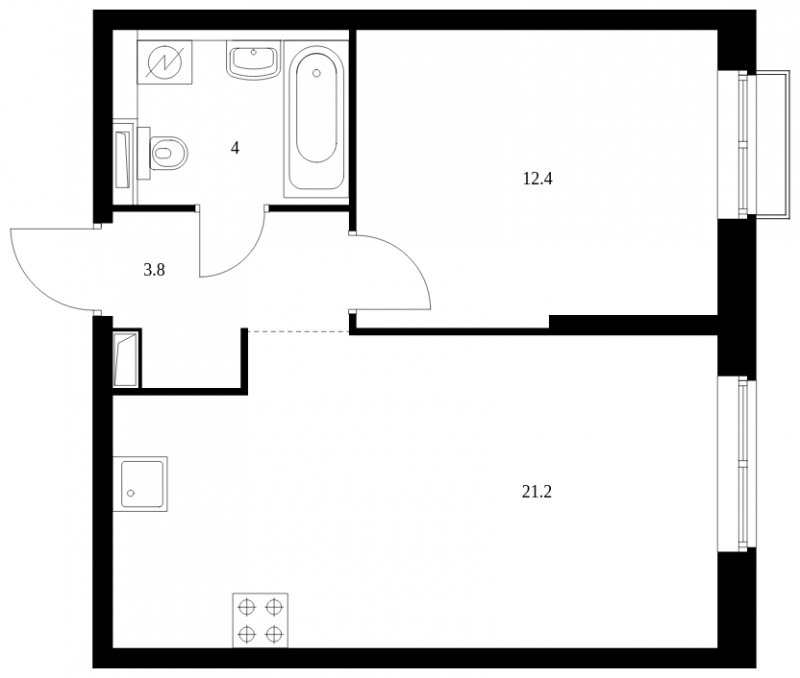 1-комнатная квартира с полной отделкой, 41.4 м2, 23 этаж, сдача 4 квартал 2023 г., ЖК Красноказарменная 15, корпус 1.2 - объявление 1675385 - фото №1