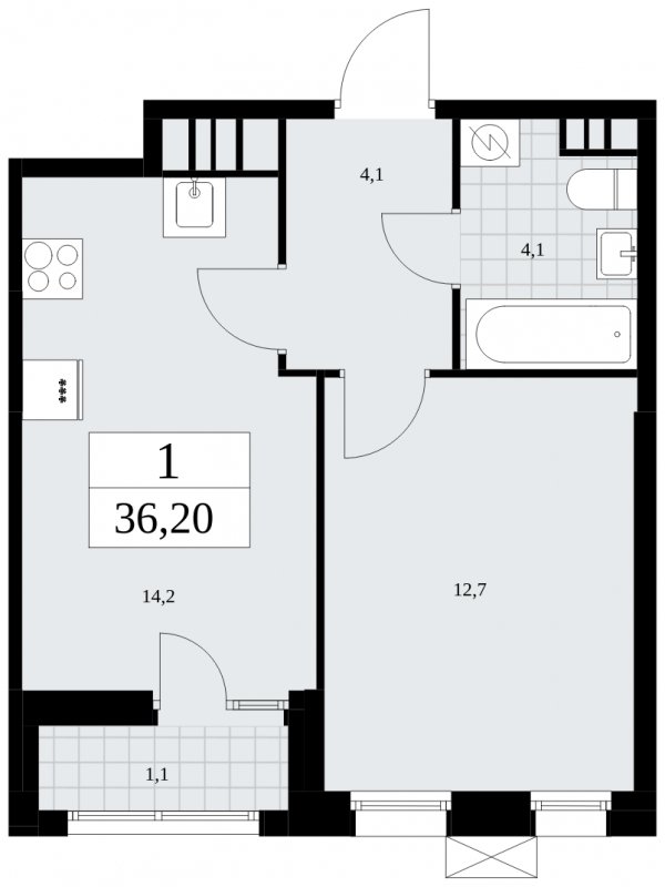 1-комнатная квартира без отделки, 36.2 м2, 4 этаж, сдача 2 квартал 2025 г., ЖК Дзен-кварталы, корпус 2.3 - объявление 1932530 - фото №1