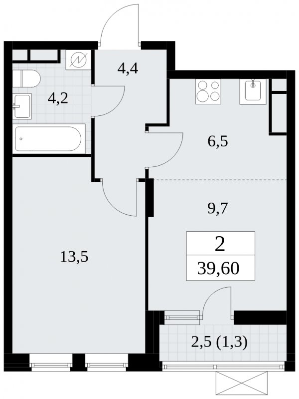 2-комнатная квартира (евро) без отделки, 39.6 м2, 12 этаж, сдача 1 квартал 2025 г., ЖК Прокшино, корпус 5.1.3 - объявление 1810554 - фото №1