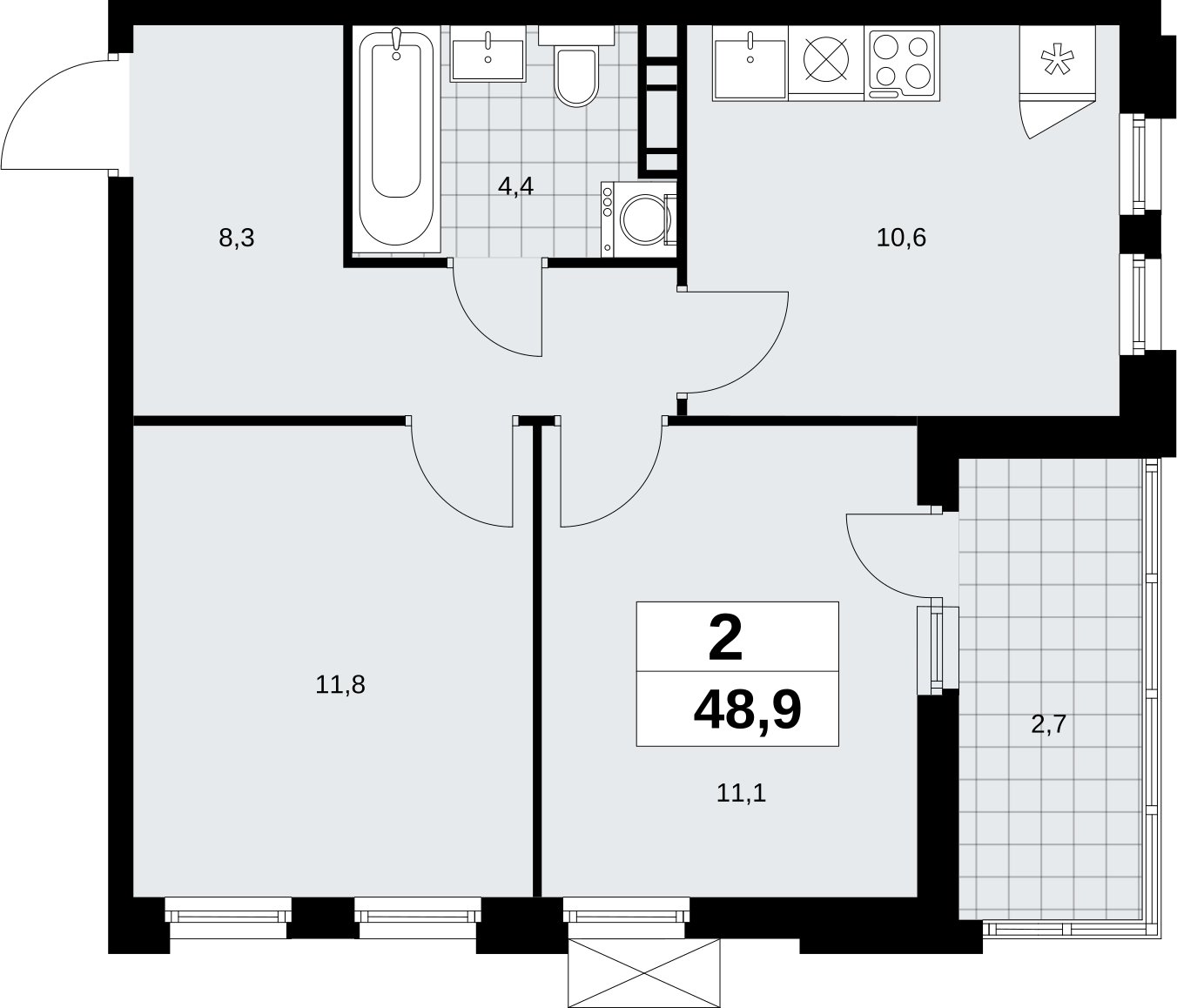 2-комнатная квартира без отделки, 48.9 м2, 12 этаж, сдача 4 квартал 2026 г., ЖК Скандинавия, корпус 2.18.1.3 - объявление 2350846 - фото №1