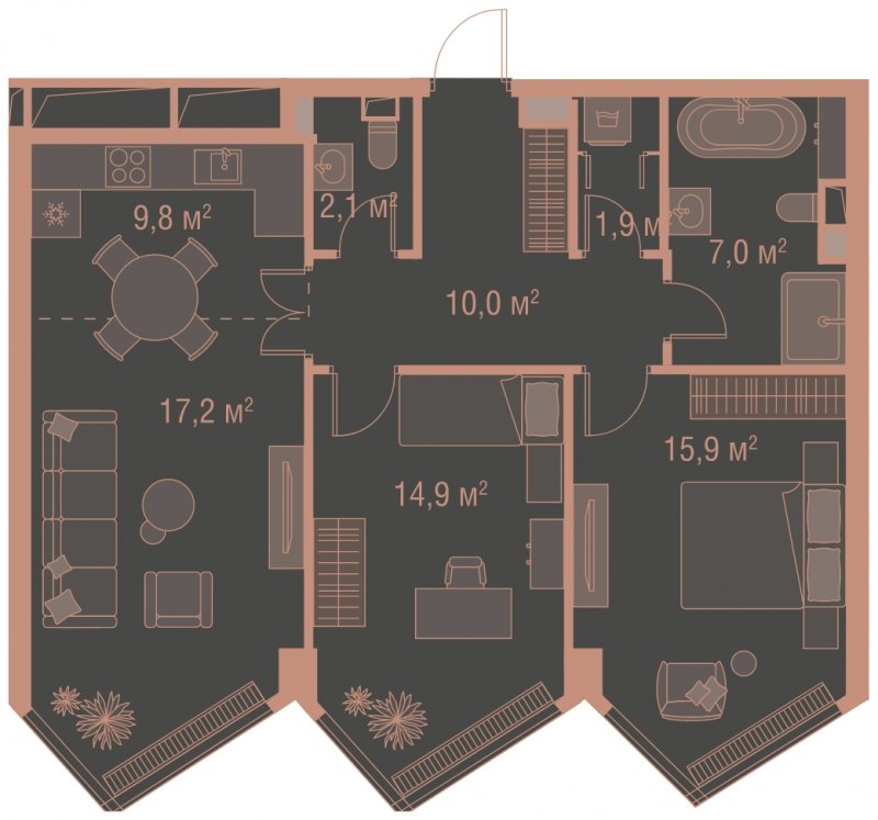 2-комнатная квартира без отделки, 78.8 м2, 18 этаж, сдача 1 квартал 2025 г., ЖК HIGH LIFE, корпус Soul Tower - объявление 1767825 - фото №1