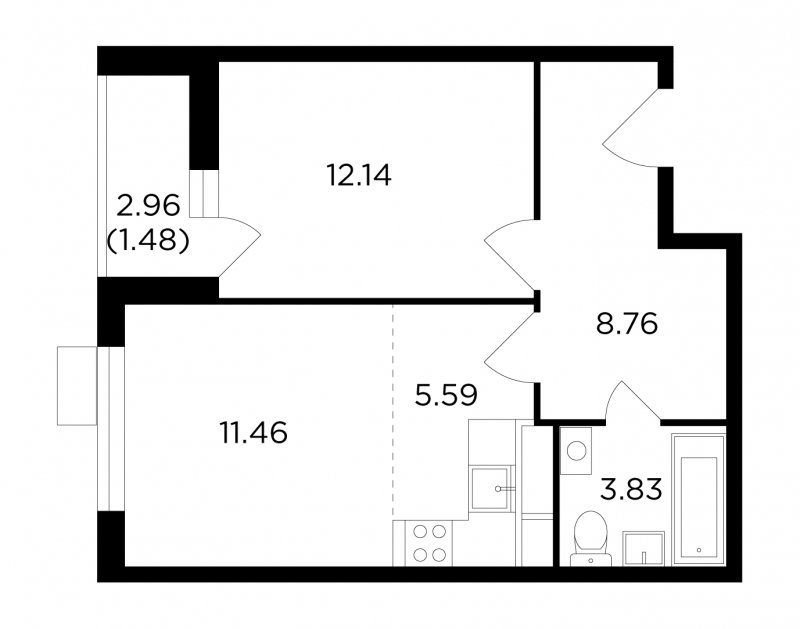 2-комнатная квартира без отделки, 43.26 м2, 5 этаж, сдача 4 квартал 2022 г., ЖК VESNA, корпус 3 - объявление 1770425 - фото №1