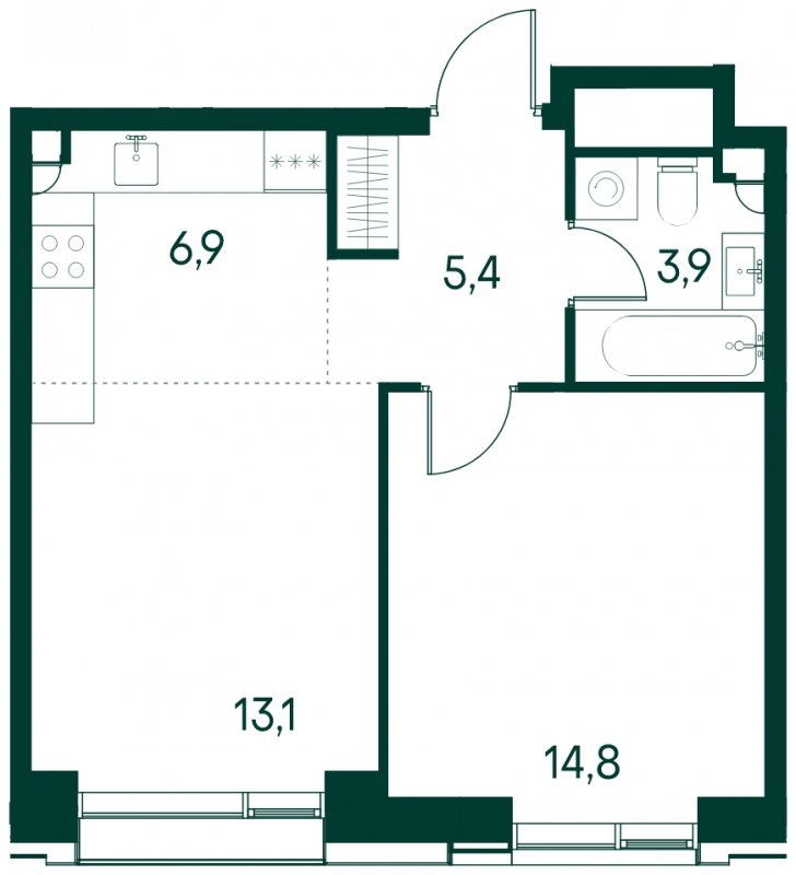 1-комнатная квартира без отделки, 44.1 м2, 5 этаж, сдача 2 квартал 2025 г., ЖК Клубный город на реке Primavera, корпус 4 квартала "Vivaldi" - объявление 1930635 - фото №1