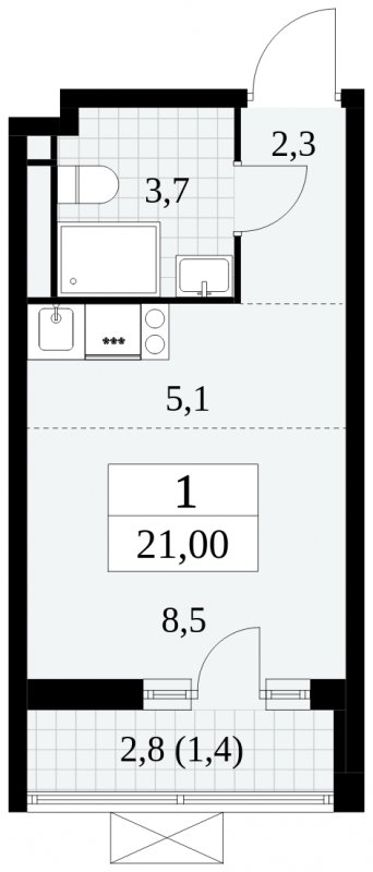 Студия с частичной отделкой, 21 м2, 5 этаж, сдача 3 квартал 2024 г., ЖК Прокшино, корпус 8.2 - объявление 1683825 - фото №1