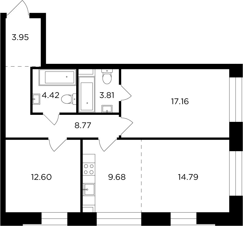 3-комнатная квартира с частичной отделкой, 75.18 м2, 16 этаж, дом сдан, ЖК FORIVER, корпус 7 - объявление 2371374 - фото №1