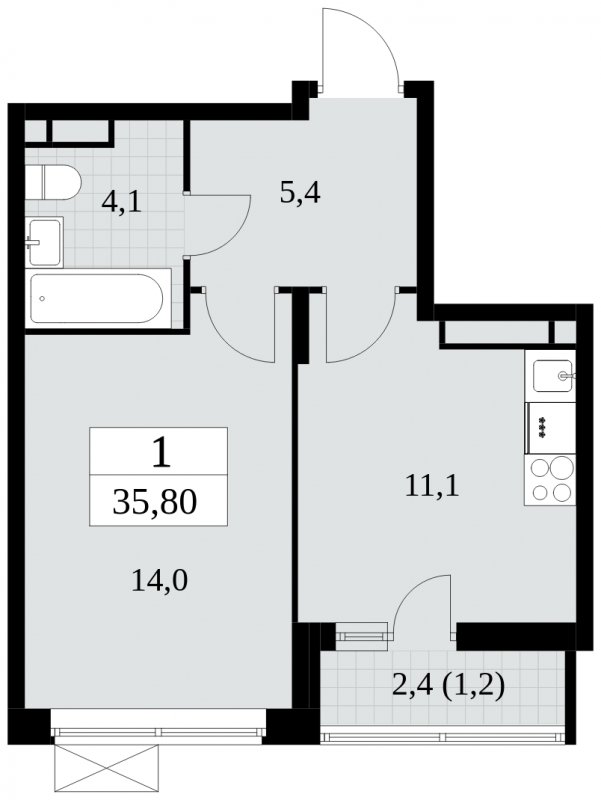 1-комнатная квартира с полной отделкой, 35.8 м2, 11 этаж, дом сдан, ЖК Прокшино, корпус 6.5 - объявление 2375869 - фото №1