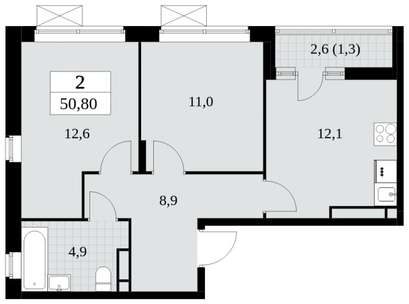 2-комнатная квартира без отделки, 50.8 м2, 15 этаж, сдача 3 квартал 2024 г., ЖК Прокшино, корпус 8.4 - объявление 1684171 - фото №1